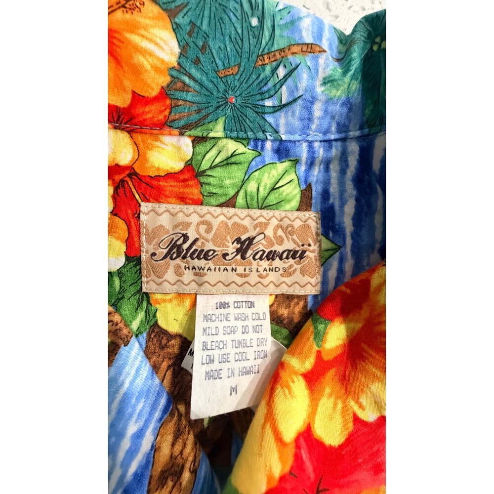 Blue Hawaii Mens M Hawaiian Aloha Shirt Cotton Sailboat Floral Made in Hawaii - Picture 2 of 6